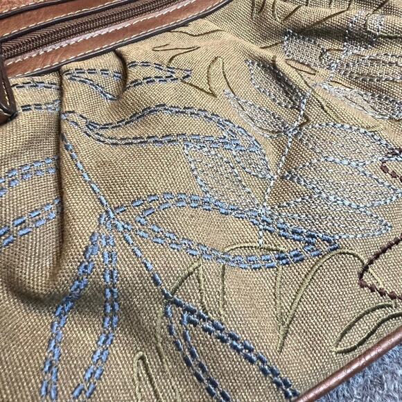 Jamaica Bay Shoulder Bag Womens Khaki Brown Canvas Embroidered Floral Lined Boho - Picture 12 of 12